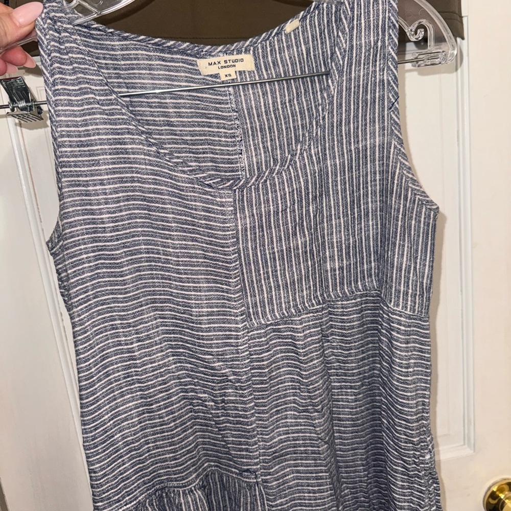 Max Studio Navy & White Striped Sleeveless Linen-Blend Dress